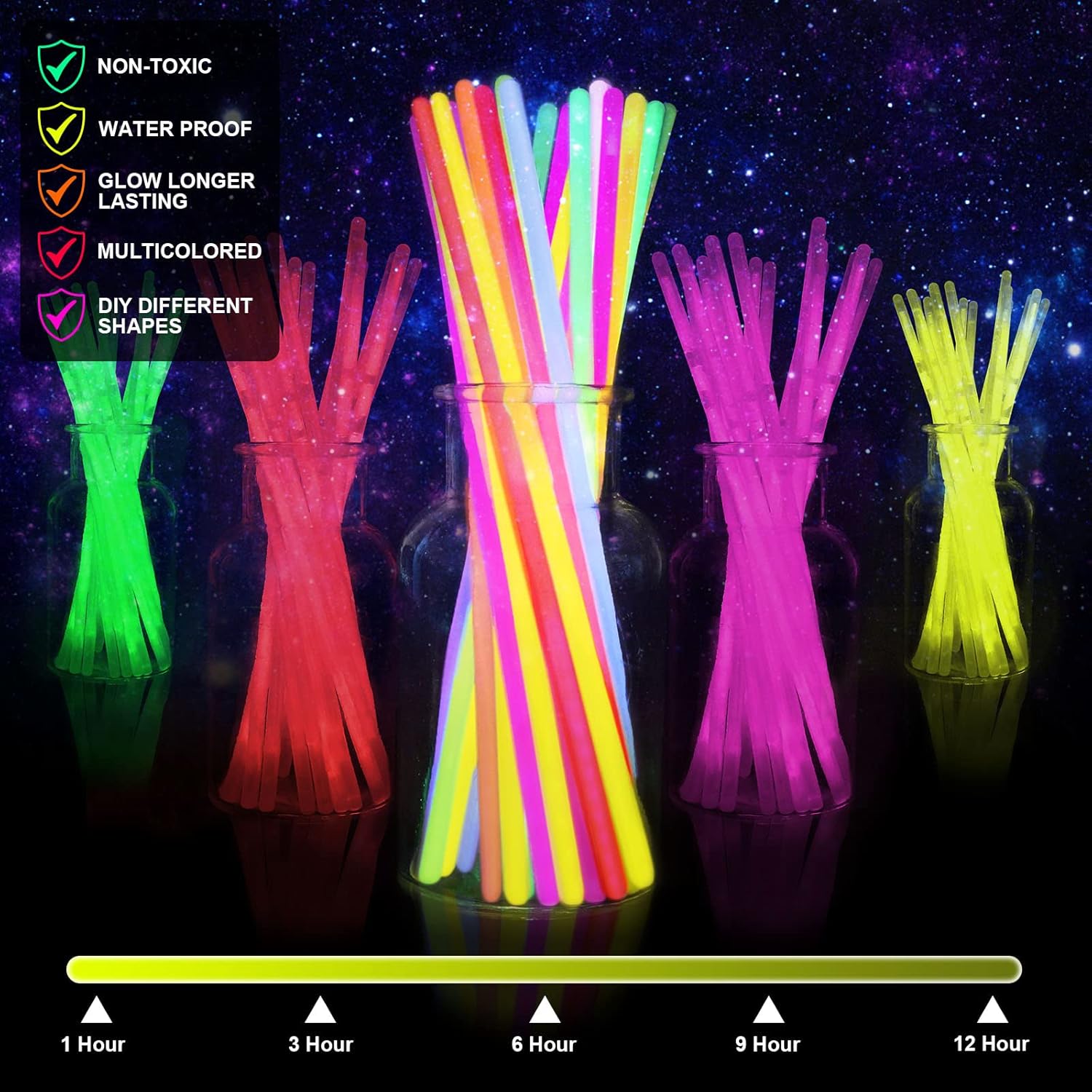 Vicloon 100 Glow Sticks for Children, Mixed Multicolored Glow Sticks-Kit to Create Glowsticks, Bracelets, Necklaces, Glasses and Ball for Party Supplies, Concert, Birthday-1