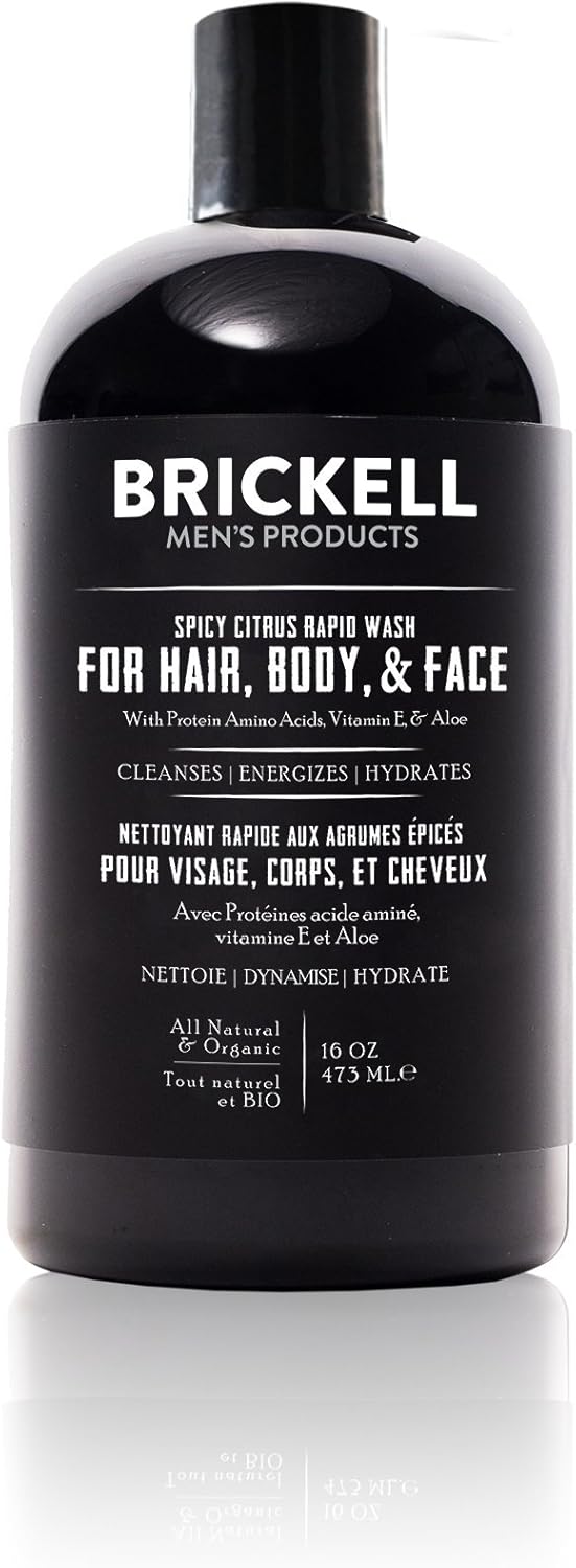 Brickell Men's Rapid Wash, Natural and Organic 3 in 1 Body Wash Gel for Men, 473 ml, Spicy Citrus Scent-0