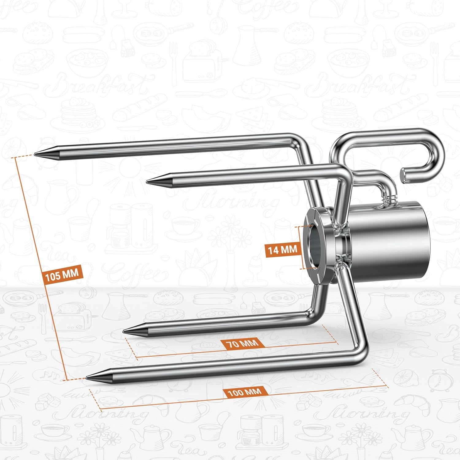 onlyfire 6002 Rotisserie Meat Forks for Grills Fits 12mm hexagon & 10mm and 8mm square rotisserie spit rods and round spit-2