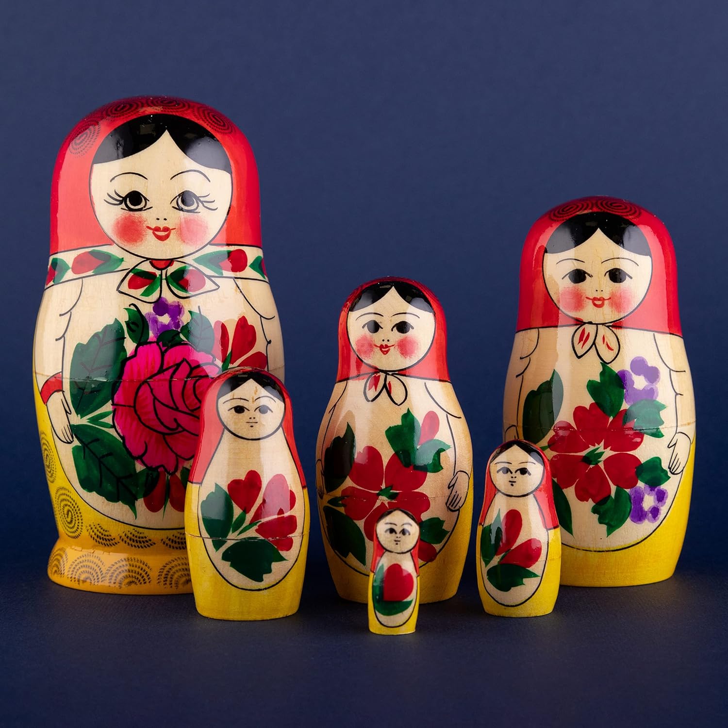 Heka Naturals Semyonov Red Nesting Dolls | All Natural Wooden Matryoshka Doll Set of 6 (13 cm) - Traditional Babushka Home Decor, Wooden Stacking Toys, Handmade Toys & Games, Shape Sorter Accessories-1