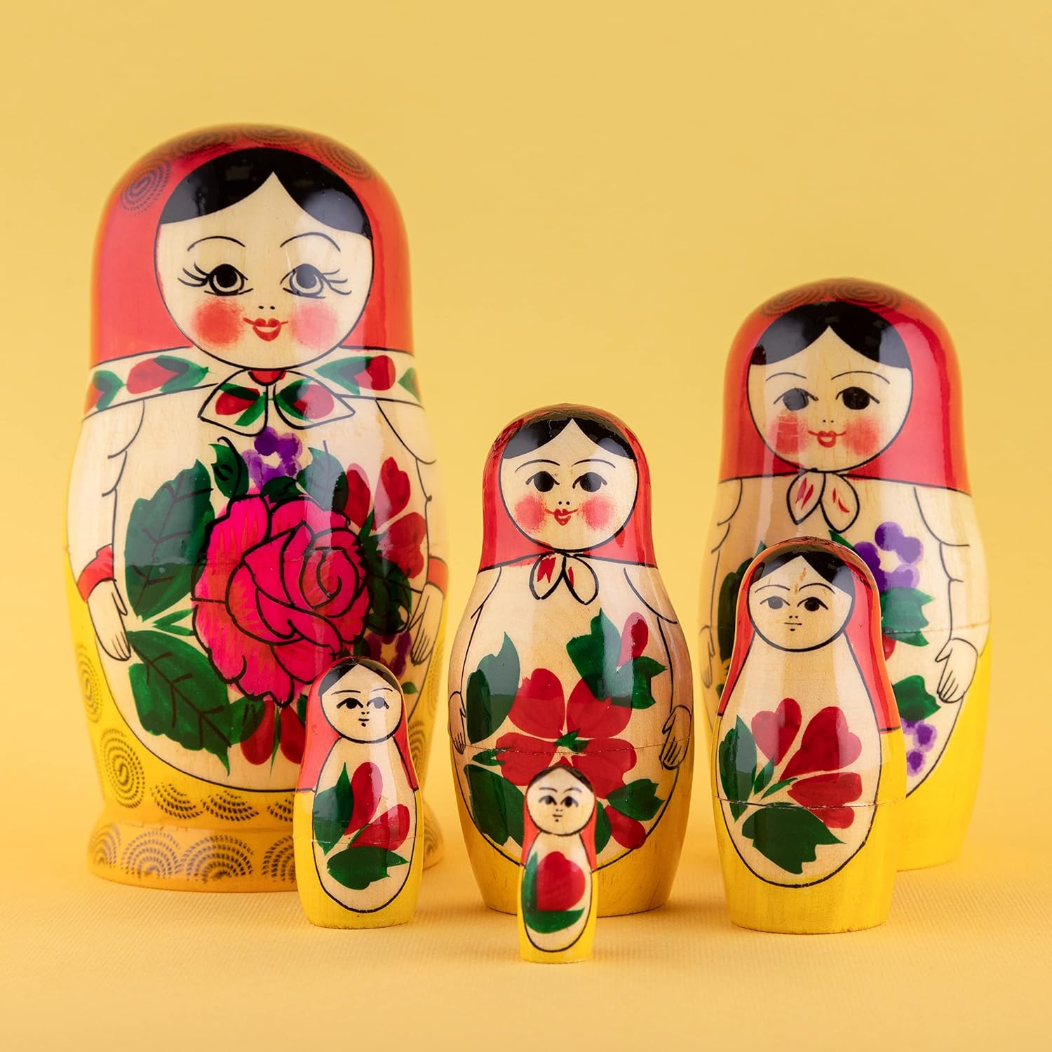 Heka Naturals Semyonov Red Nesting Dolls | All Natural Wooden Matryoshka Doll Set of 6 (13 cm) - Traditional Babushka Home Decor, Wooden Stacking Toys, Handmade Toys & Games, Shape Sorter Accessories-5