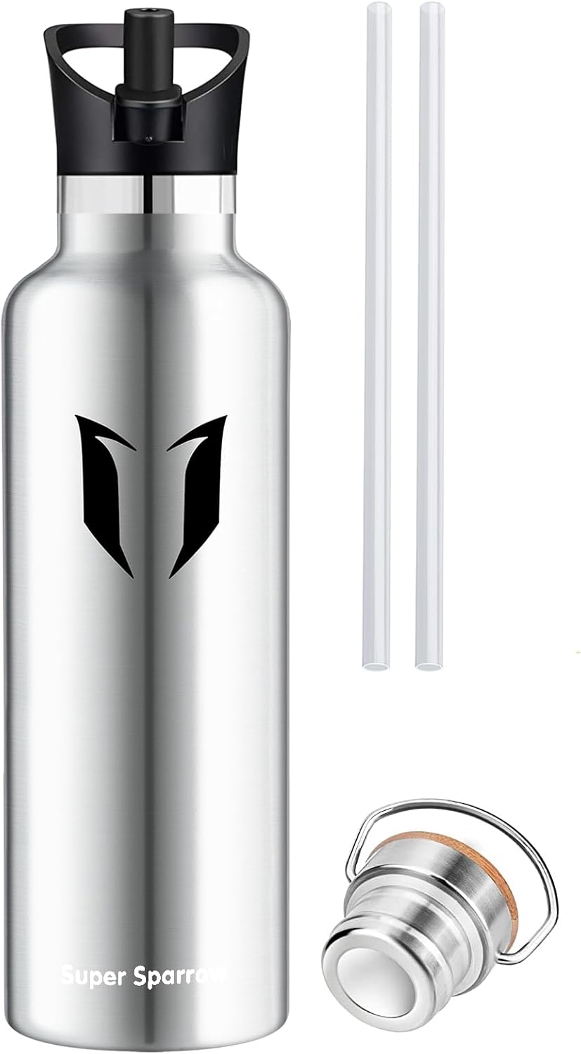 Super Sparrow Stainless Steel Water Bottle - 350ml/500ml/620ml/750ml/1L- Insulated Metal Water Bottle - Standard Mouth Flask - BPA Free - Straw Water Bottle for Work, Gym, Sports-1