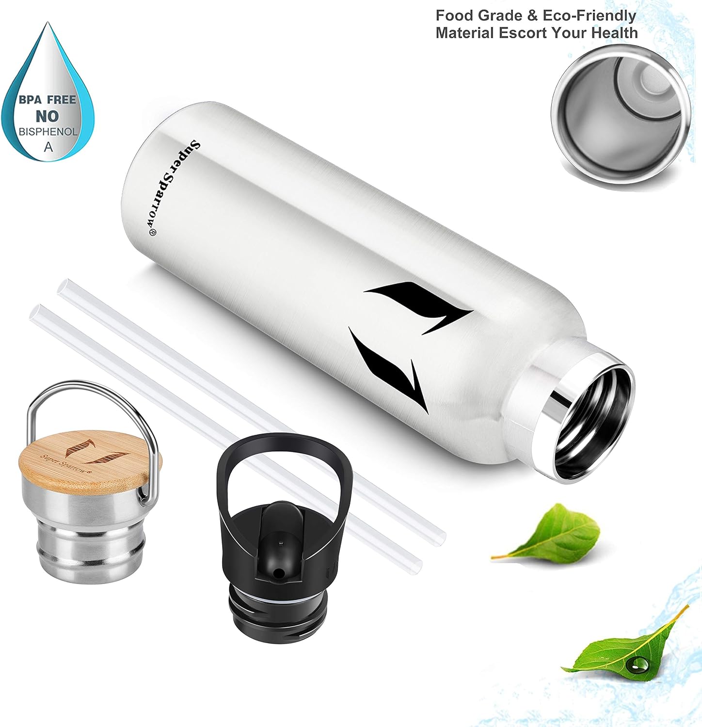 Super Sparrow Stainless Steel Water Bottle - 350ml/500ml/620ml/750ml/1L- Insulated Metal Water Bottle - Standard Mouth Flask - BPA Free - Straw Water Bottle for Work, Gym, Sports-4