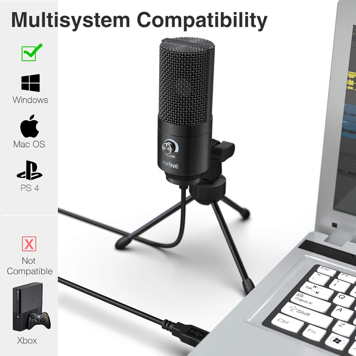 FIFINE USB Microphone, Metal Condenser Recording Microphone for Laptop MAC or Windows Cardioid Studio Recording Vocals, Voice Overs,Streaming Broadcast and YouTube Videos-669B-1