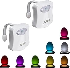 Ailun Toilet Night Light 2Pack Motion Activated LED Light 8 Colors Changing Toilet Bowl Nightlight for Bathroom Battery Not Included Perfect Decorating Combination Along with Water Faucet Light