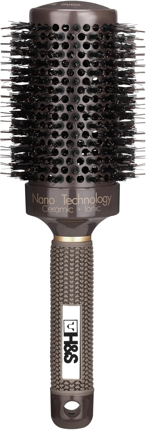 H&S Round Hair Brush Blow Dry Drying Boar Bristle 53mm Large Round Barrel Nano Technology Ceramic Ionic Hairbrush-0