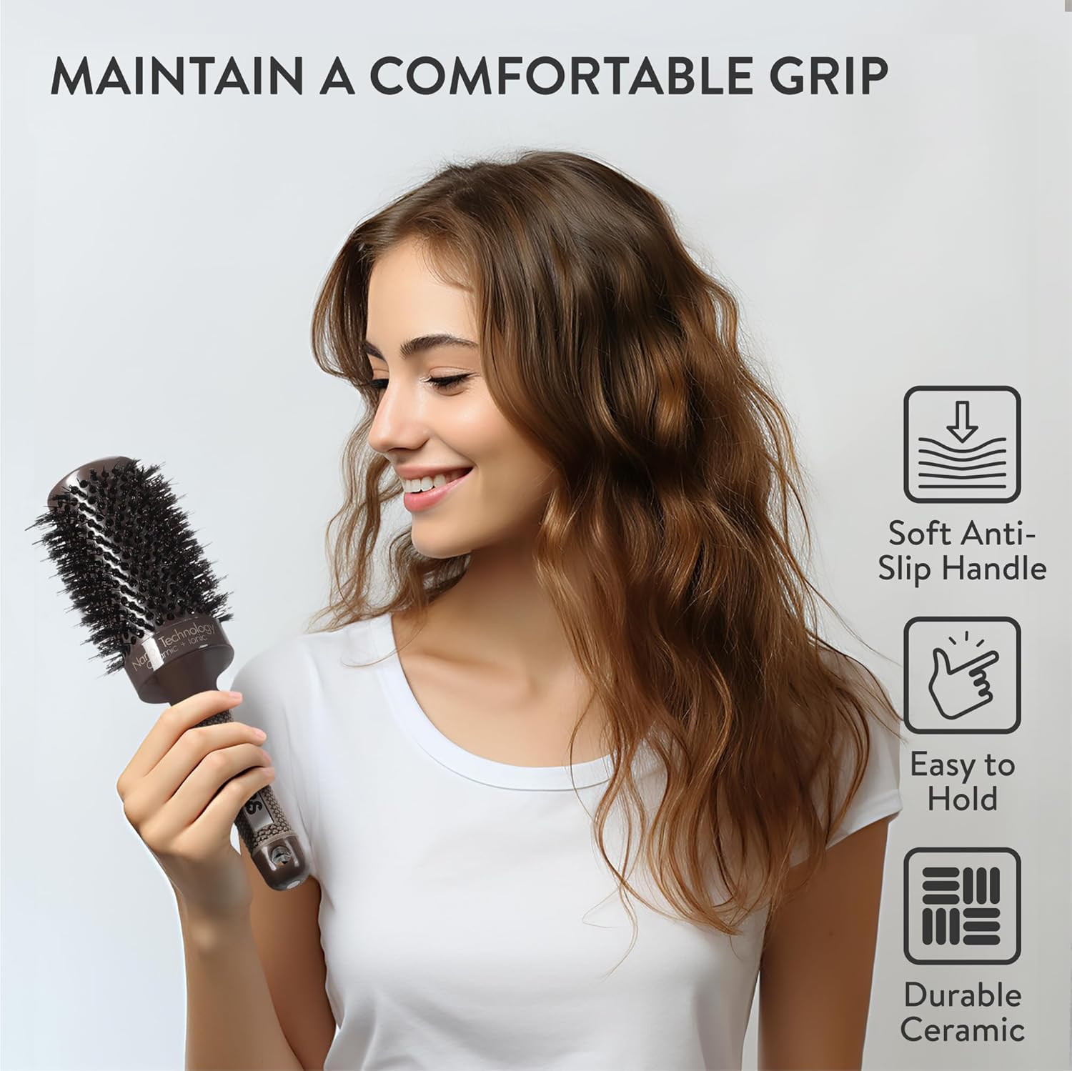 H&S Round Hair Brush Blow Dry Drying Boar Bristle 53mm Large Round Barrel Nano Technology Ceramic Ionic Hairbrush-3