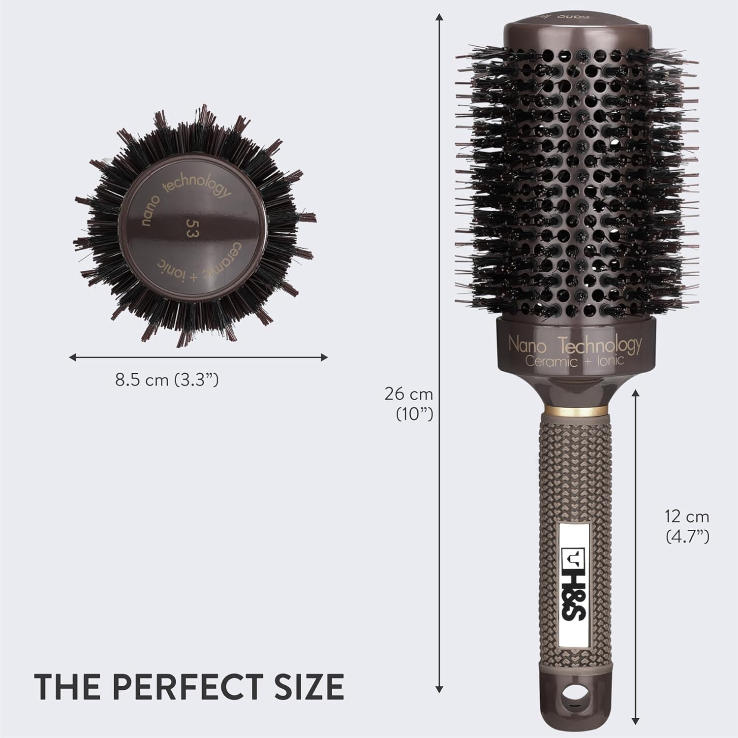 H&S Round Hair Brush Blow Dry Drying Boar Bristle 53mm Large Round Barrel Nano Technology Ceramic Ionic Hairbrush-6