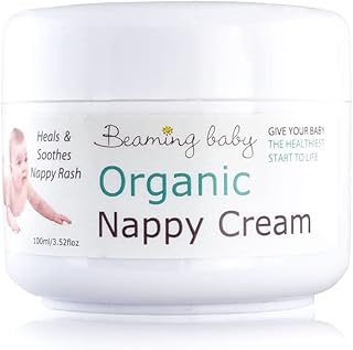 Beaming Baby Organic Nappy Cream 100ml. Naturally Soothing & Healing Nappy Rash Cream, Gentle on Sensitive Skin & Eczema. Hypoallergenic, Over 80% Organic Ingredients. Suitable for Newborn