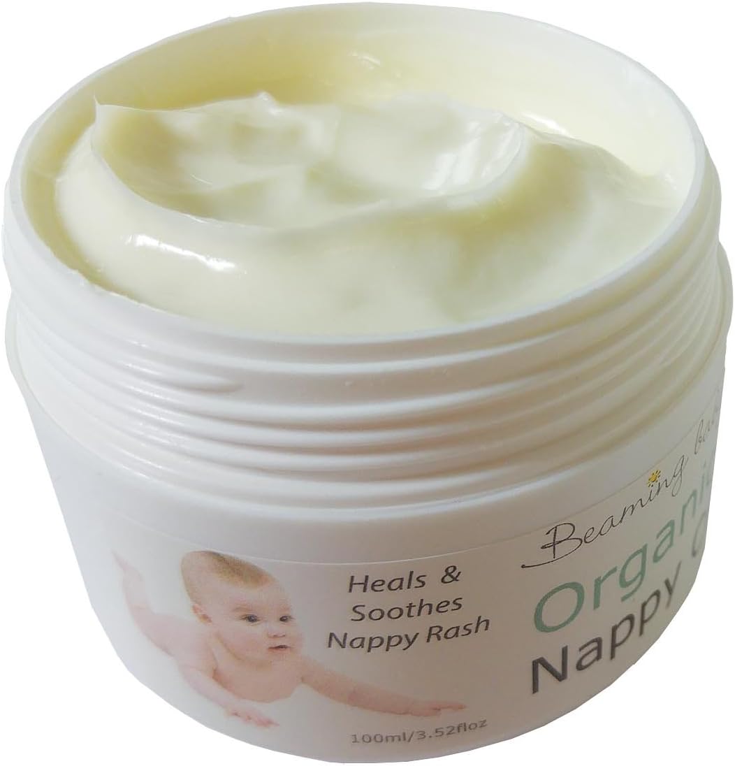 Beaming Baby Organic Nappy Cream 100ml. Naturally Soothing & Healing Nappy Rash Cream, Gentle on Sensitive Skin & Eczema. Hypoallergenic, Over 80% Organic Ingredients. Suitable for Newborn-1