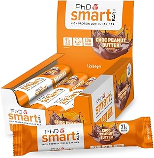 PhD Nutrition Smart Protein Bar Low Calorie, Nutritional Protein Bars/Protein Snacks, High Protein Low Sugar, Chocolate Peanut Butter Flavour, 20g of Protein, 64g Bar (12 Pack)