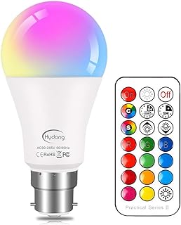 HYDONG Colour Changing Bulb B22 10W Dimmable, RGBW LED Light Bulbs Mood Lighting with 21key Remote Control,Dual Memory Function,12 Color Choices for Home Dec