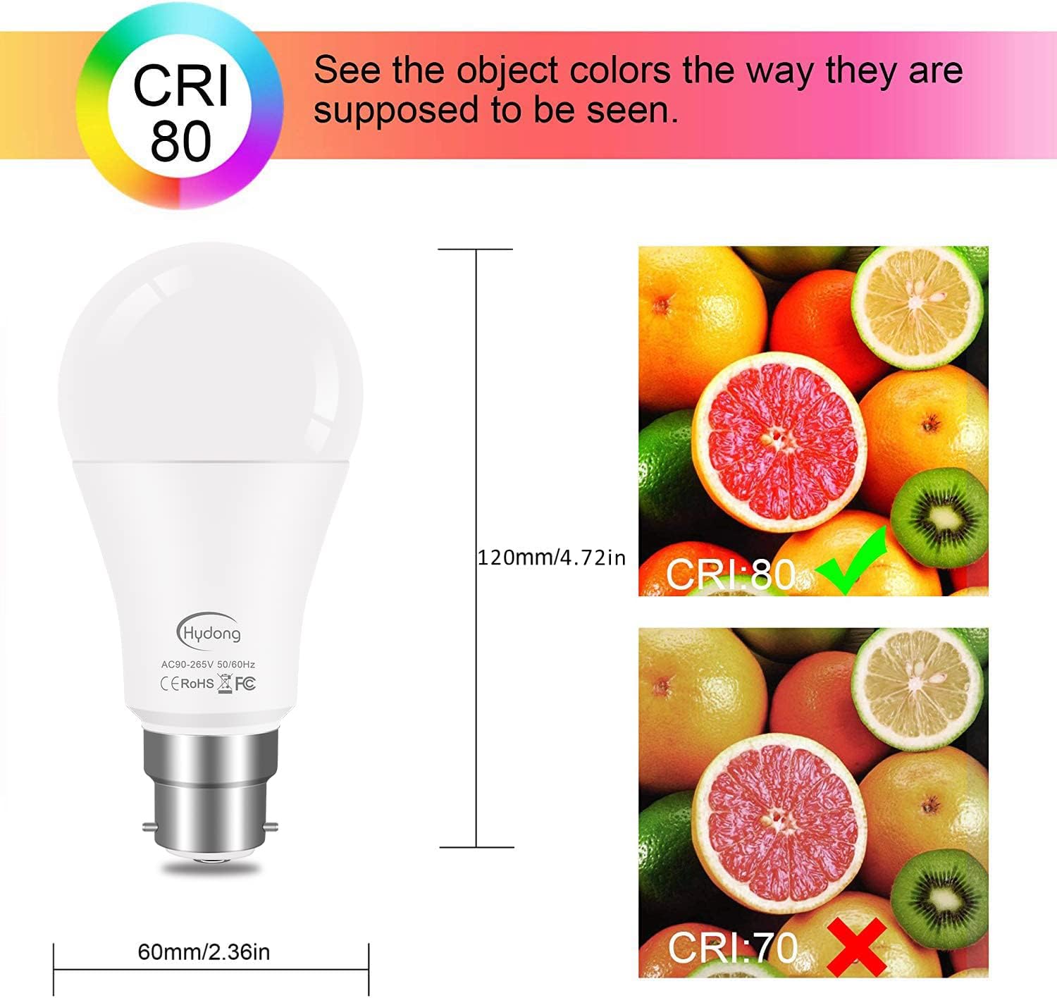 HYDONG Colour Changing Bulb B22 10W Dimmable, RGBW LED Light Bulbs Mood Lighting with 21key Remote Control,Dual Memory Function,12 Color Choices for Home Dec-4