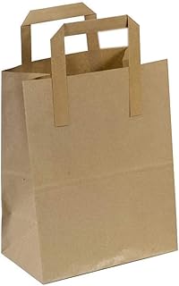 Frame Company Brown Paper Carrier Bags with Flat Handles, Pack of 50 - 18 x 21 + 9cm