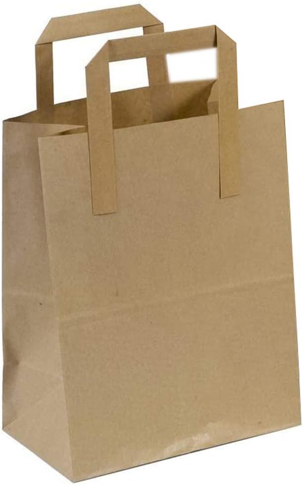 Frame Company Brown Paper Carrier Bags with Flat Handles, Pack of 50 - 18 x 21 + 9cm-0