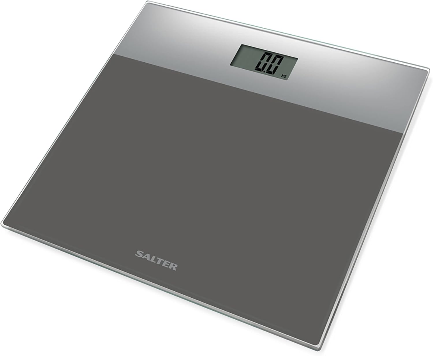 Salter 9206 SVSV3R Digital Bathroom Scale – Body Weighing Glass Electronic Scales, Easy Read LCD Display, Step On Activation, Max. Weight 180KG/400lbs, 15-Year Guarantee, Battery Included, Silver/Grey-0