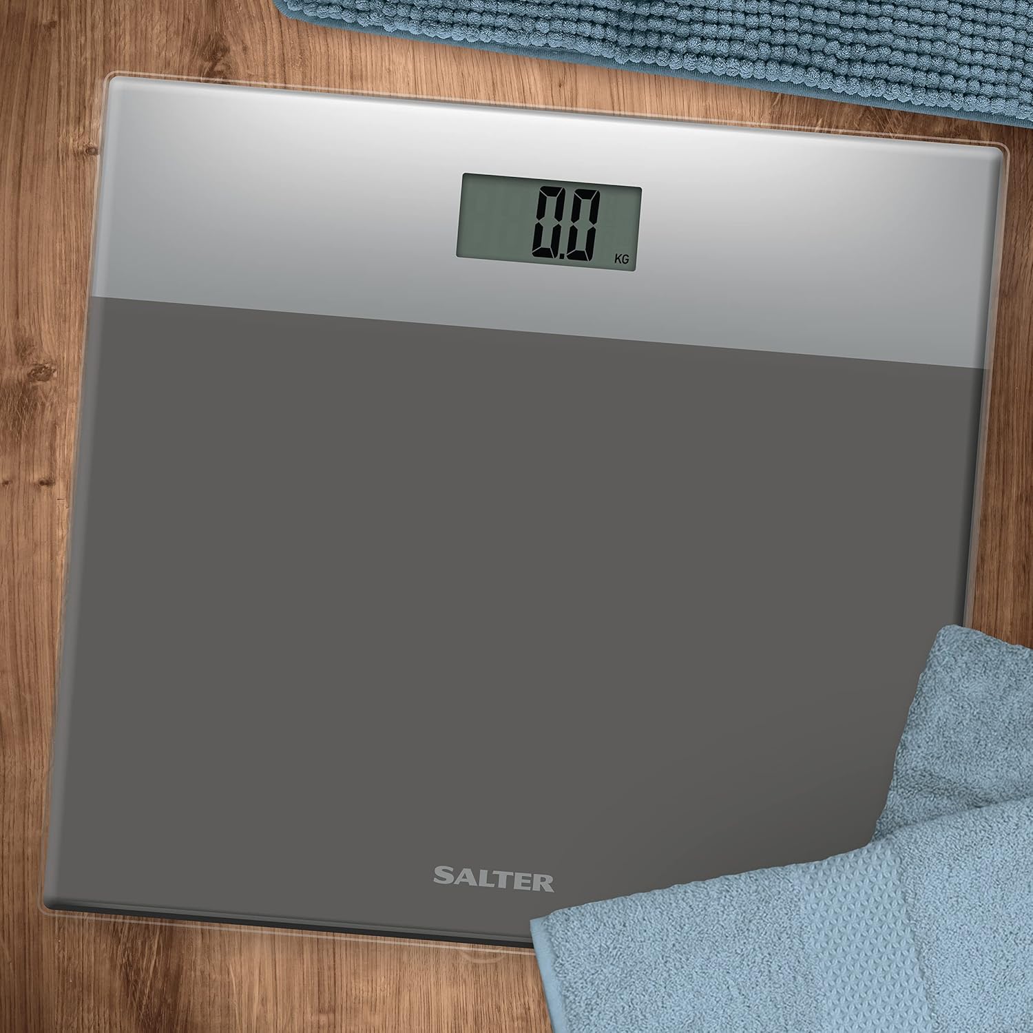 Salter 9206 SVSV3R Digital Bathroom Scale – Body Weighing Glass Electronic Scales, Easy Read LCD Display, Step On Activation, Max. Weight 180KG/400lbs, 15-Year Guarantee, Battery Included, Silver/Grey-1