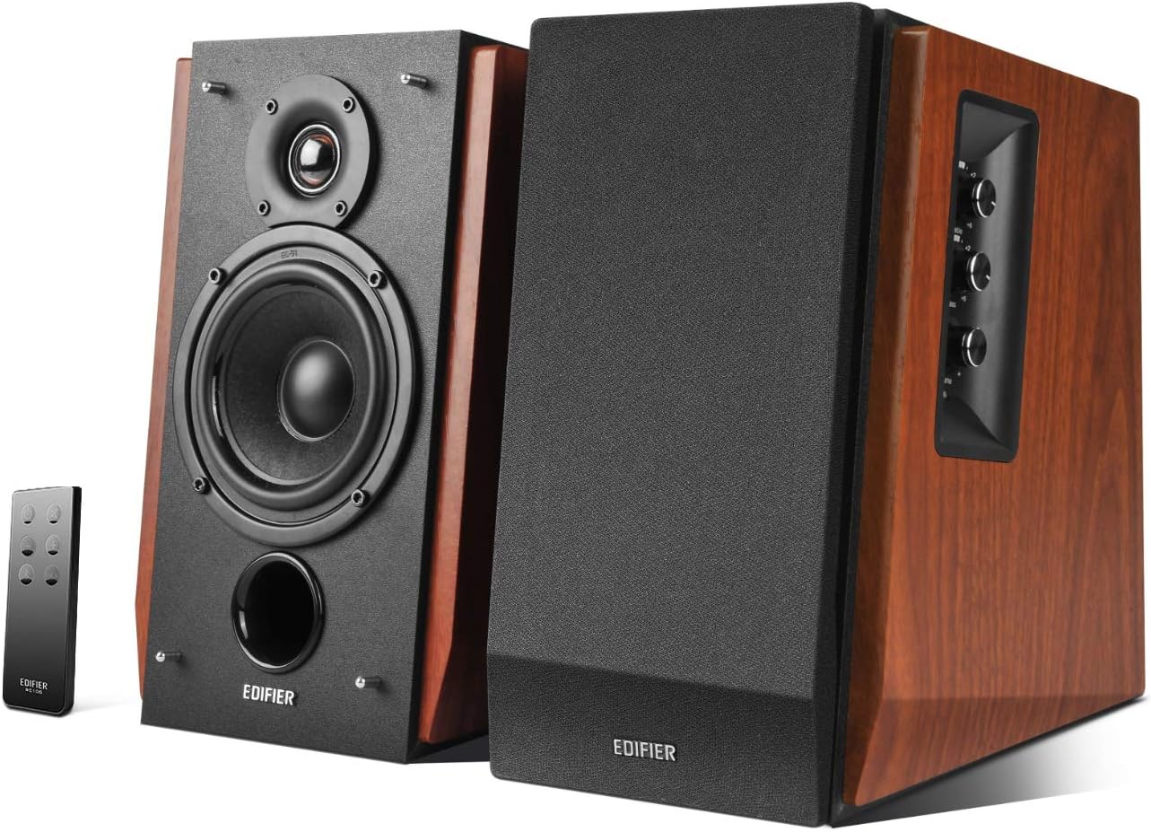 Edifier R1700BT Bluetooth Bookshelf Speakers - Active Near-field Studio Monitors - Powered Speakers 2.0 Setup Wooden Enclosure - 66W RMS, Brown-0