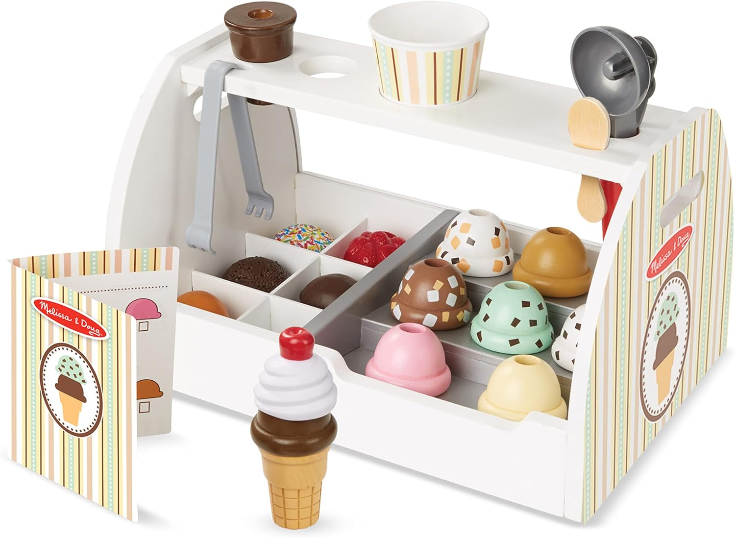 Melissa & Doug Wooden Ice Cream Toy Shop, Ice Cream Toy, Wooden Play Food Sets for Children, Wooden Food Toys & Play Kitchen Accessories, Play Food & Kitchen Toys, Gift for 3 Year Old Boy or Girl-0