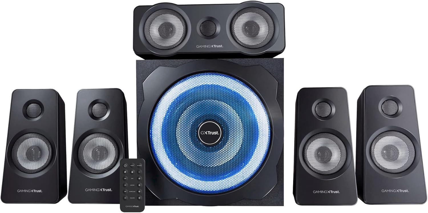 Trust Gaming GXT 658 Tytan 5.1 Surround Sound Speaker System, PC Speakers with Subwoofer, UK Plug, LED Illuminated, 180 W - Black/Blue-9