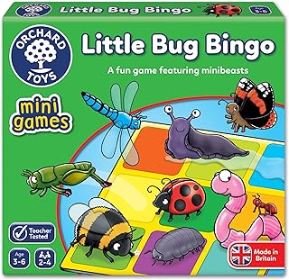 Orchard Toys Little Bug Bingo - Compact Mini Games for Boys, Girls, and Toddlers - Matching Games for 3+ Year Olds - Holiday Travel Games for Kids - 2-4 Players