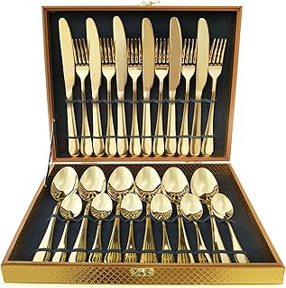 MagicPro Modern Royal 24-Pieces Gold Stainless Steel Cutlery Set for Wedding Festival Christmas Party, Service for 6