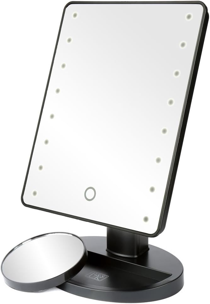 H&S Makeup Mirror with Lights - Light Up Vanity Mirror for Dressing Table Bathroom Desk - Battery Operated with LED Lights - Includes Detachable 10x Magnifying Mirror - Black-0