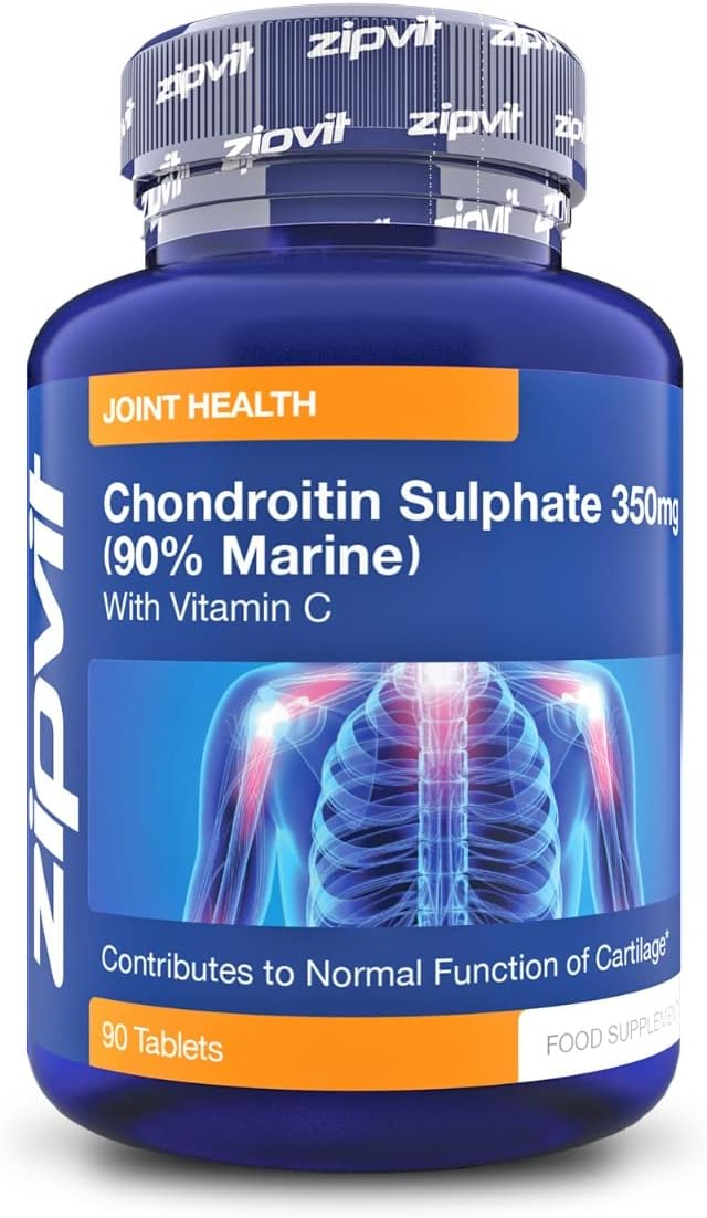 Chondroitin Sulphate 350mg with Vitamin C, 90 Tablets. 90% Pure Marine Chondroitin. Supports Collagen Formation and Cartilage Function.-0