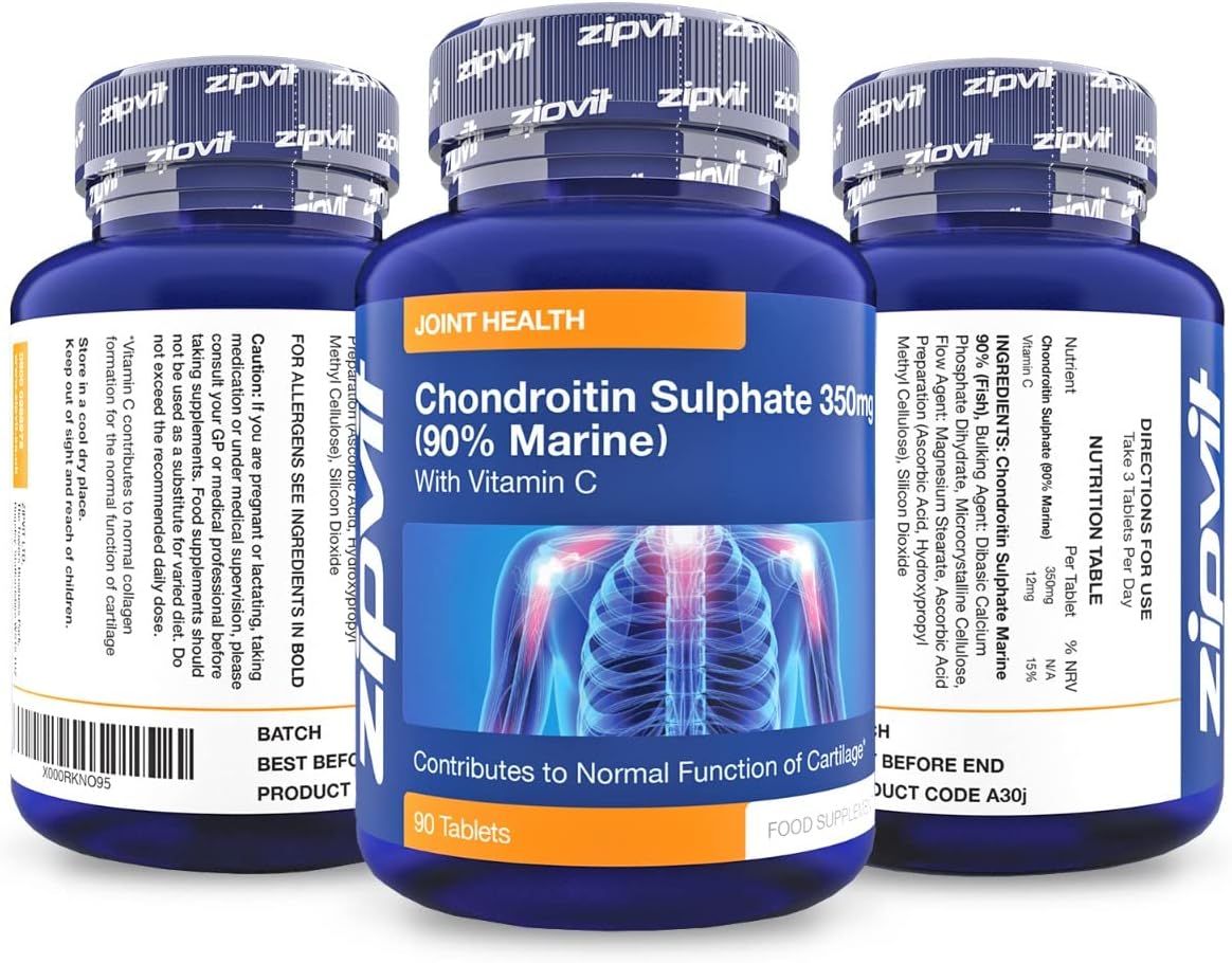 Chondroitin Sulphate 350mg with Vitamin C, 90 Tablets. 90% Pure Marine Chondroitin. Supports Collagen Formation and Cartilage Function.-2