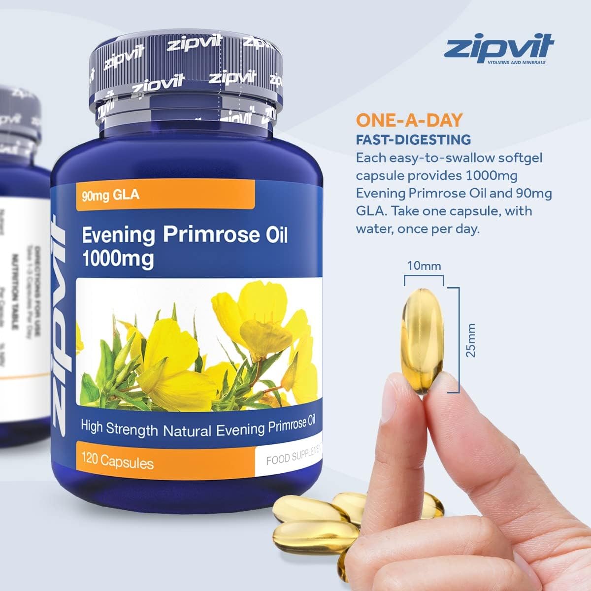 Zipvit Evening Primrose Oil 1000mg, 120 Softgel Capsules, Pure Cold Pressed Evening Primrose Oil, High in Omega 6 Gamma Linolenic Acid, Supports Women's Health-2