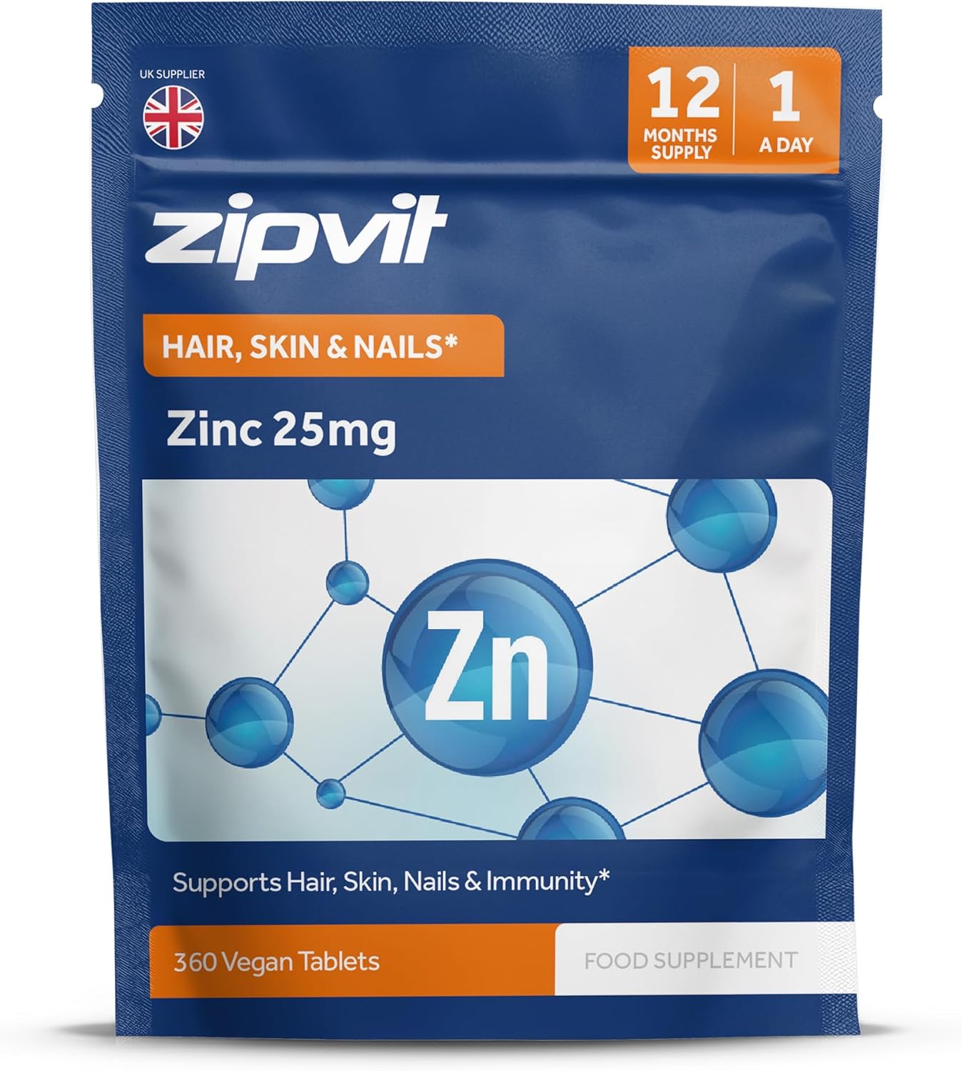 Zinc 25mg, 360 Vegan Tablets, Supports Hair, Skin, Nails, Bones & Vision, Promotes Immunity, Fertility & Reproduction for Men & Women, UK Supplier-0