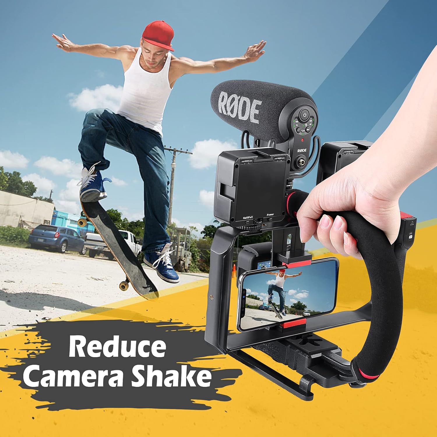 Zeadio Video Action Handheld Stabilizer with Smartphone Video Rig for All Camera Action Camera Camcorder and Smartphones-1