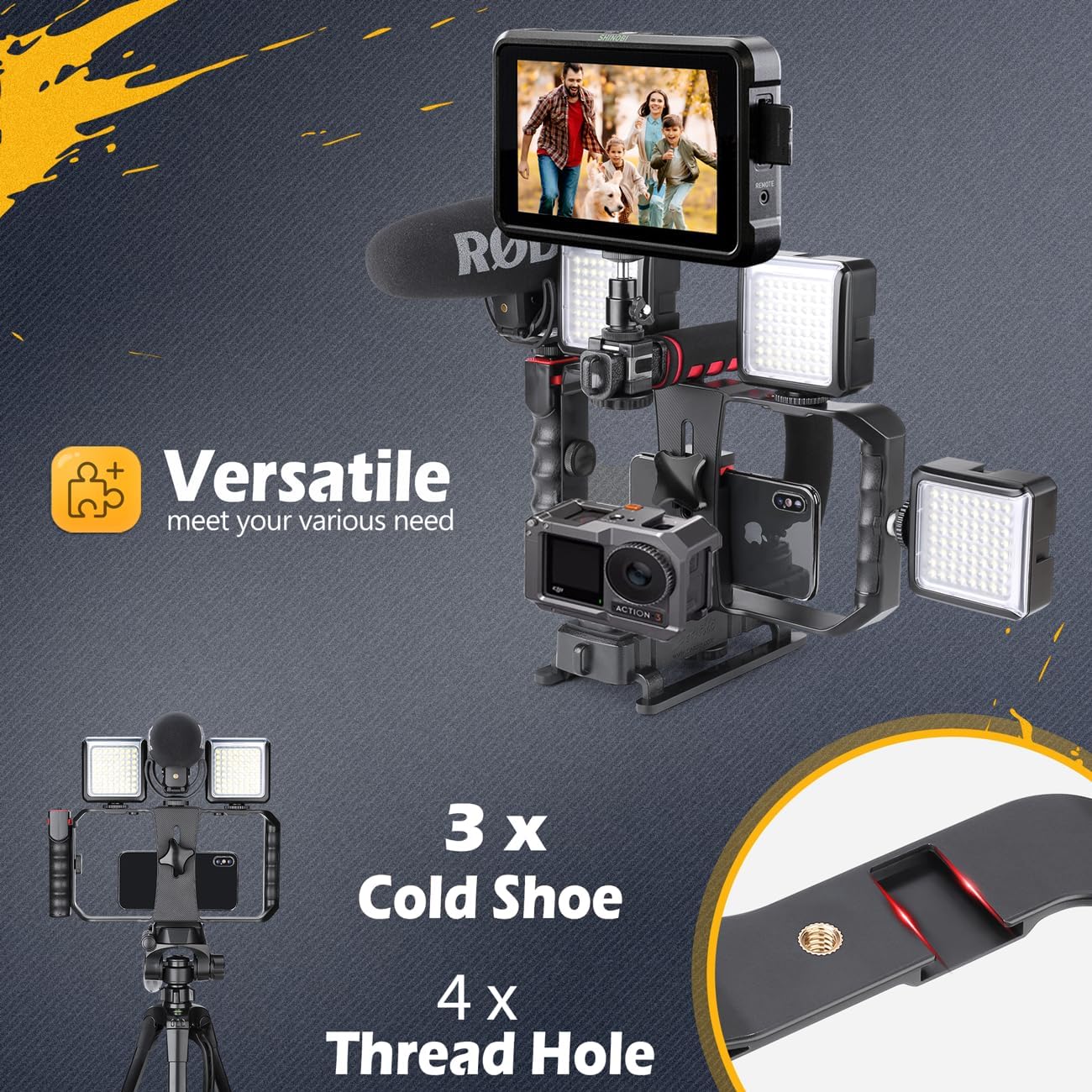 Zeadio Video Action Handheld Stabilizer with Smartphone Video Rig for All Camera Action Camera Camcorder and Smartphones-4