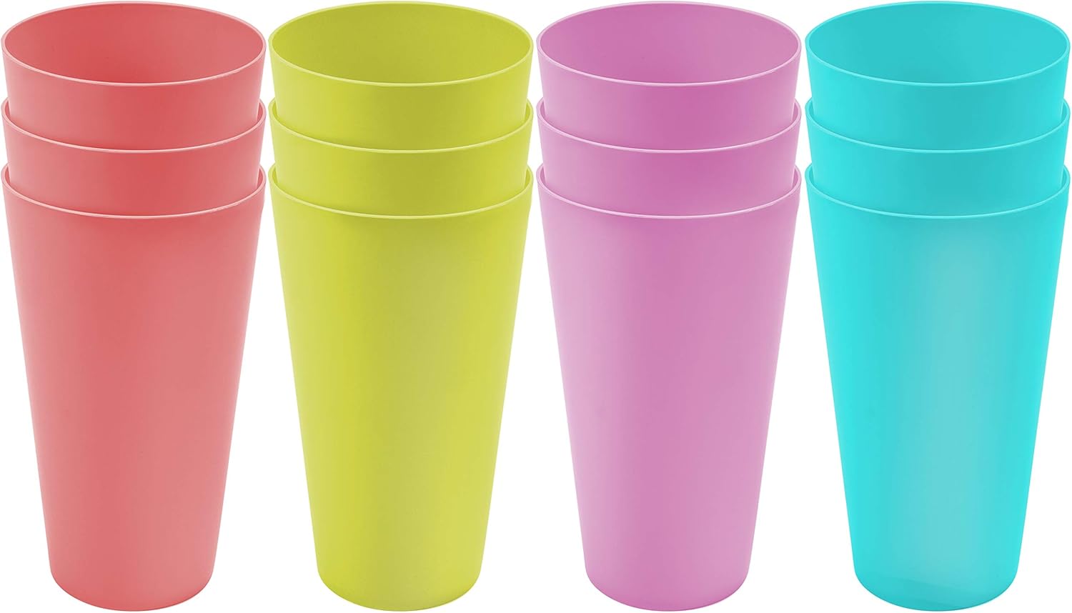 BELLE VOUS 12 Pack Coloured Plastic Cups - 600ml/20 fl oz - Reusable Drinking Tumblers in 4 Colours - Hard Plastic Drinkware for Parties, Camping, BBQs, Picnics & Beach - Dishwasher Safe & BPA Free-3