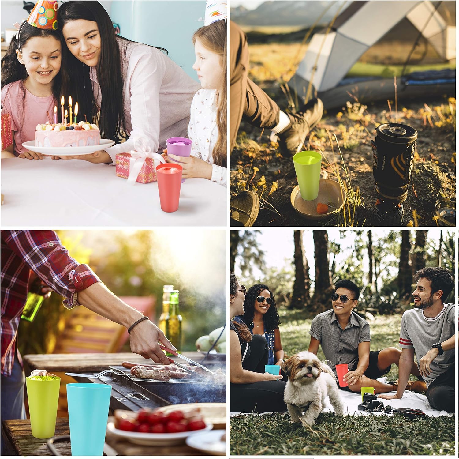 BELLE VOUS 12 Pack Coloured Plastic Cups - 600ml/20 fl oz - Reusable Drinking Tumblers in 4 Colours - Hard Plastic Drinkware for Parties, Camping, BBQs, Picnics & Beach - Dishwasher Safe & BPA Free-4