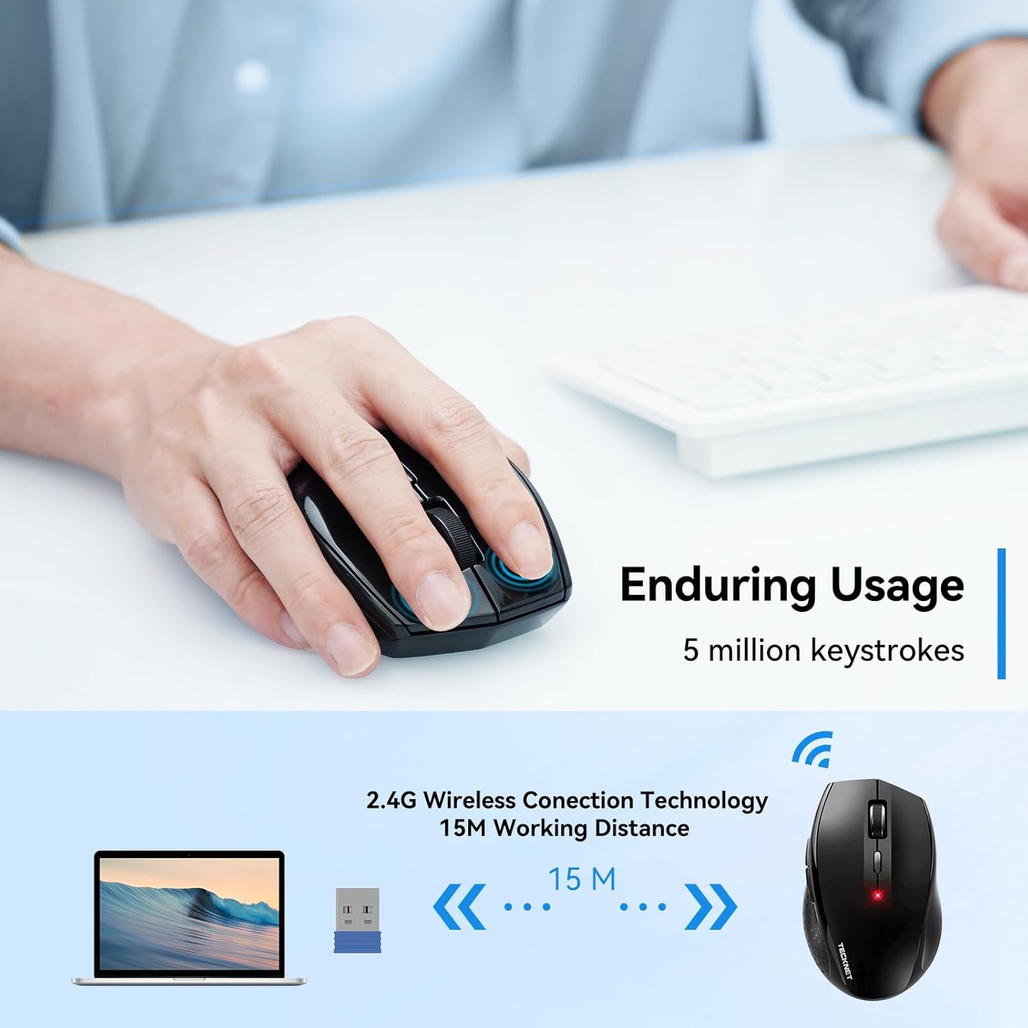 TECKNET Wireless Mouse, 2.4G Wireless Silent Mouse, 4800DPI Optical Computer Mouse with 6 Adjustable DPI, 30 Months Battery Life, Ergonomic Silent Click USB Cordless Mouse for Laptop PC Computer-3