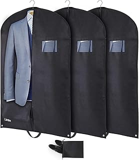 Lictin 100 * 60cm Breathable Garment Suit Clothes, Suit Bag Garment Bag Breathable Suit Protector Carrier with 1shoe cover and PVC Transparent Window for Wardrobe and Travel Dustproof (Blak, 3 pcs)