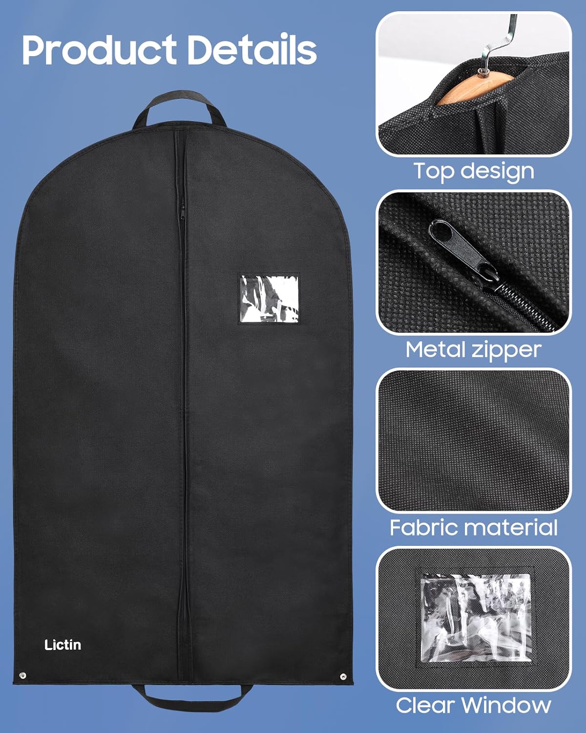 Lictin 100 * 60cm Breathable Garment Suit Clothes, Suit Bag Garment Bag Breathable Suit Protector Carrier with 1shoe cover and PVC Transparent Window for Wardrobe and Travel Dustproof (Blak, 3 pcs)-5