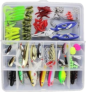 Vicloon 120 PCS Fishing Lures Mixed Including Spinners,VIB,Treble Hooks,Single Hooks,Swivels,Pliers and Tackle Box