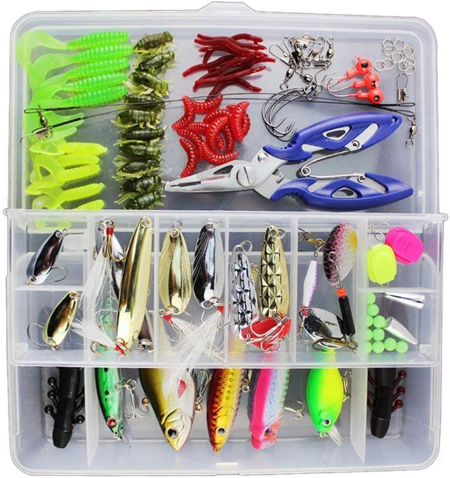 Vicloon 120 PCS Fishing Lures Mixed Including Spinners,VIB,Treble Hooks,Single Hooks,Swivels,Pliers and Tackle Box-0