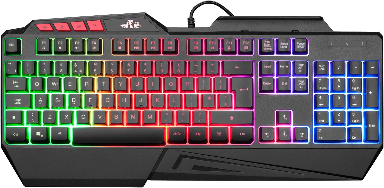 Rii RK202 Gaming Keyboard,LED Rainbow Backlit Light up Keyboard With Membrane Keys,Spill-Resistant,for PC Computer,Laptop,Windows,Gamer,Xbox one,PS4,PS5-UK Layout-0