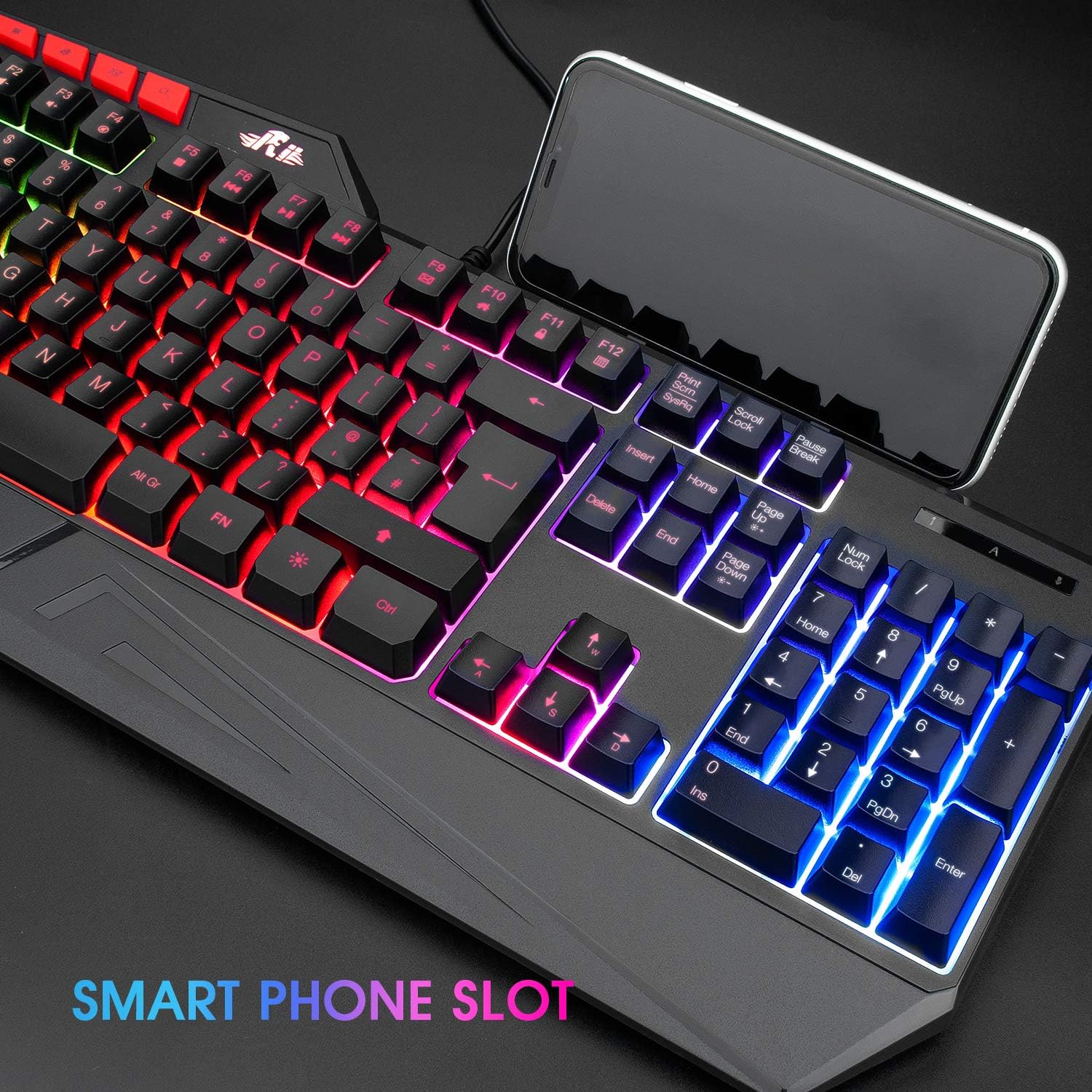 Rii RK202 Gaming Keyboard,LED Rainbow Backlit Light up Keyboard With Membrane Keys,Spill-Resistant,for PC Computer,Laptop,Windows,Gamer,Xbox one,PS4,PS5-UK Layout-1