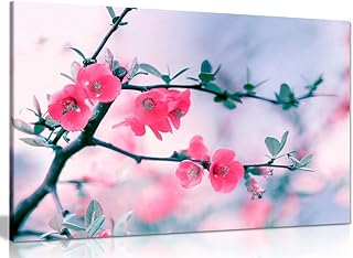 Floral Blooming Spring Purple Flowers On Tree Canvas Wall Art Picture Print (24x16in)