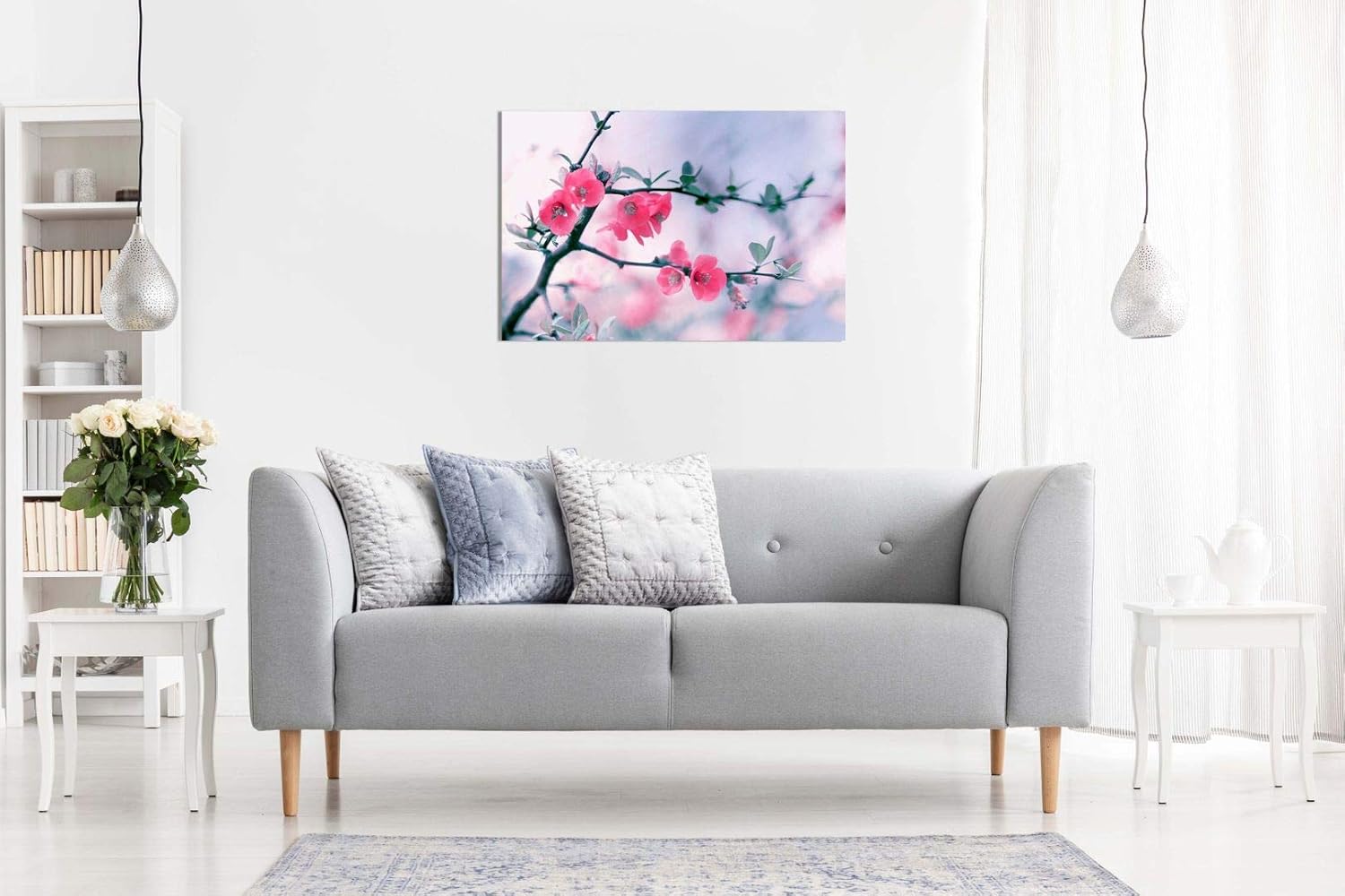 Floral Blooming Spring Purple Flowers On Tree Canvas Wall Art Picture Print (24x16in)-3