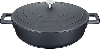 MasterClass Shallow Casserole Dish with Lid 4L/28 cm, Lightweight Cast Aluminium, Induction Hob and Oven Safe, Black