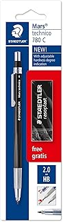 STAEDTLER 780 C BKP6 Mars Technico Leadholder Clutch Pencil with Built-In Sharpener - HB, 2mm Line Width (Pack of 1 + FREE Eraser)