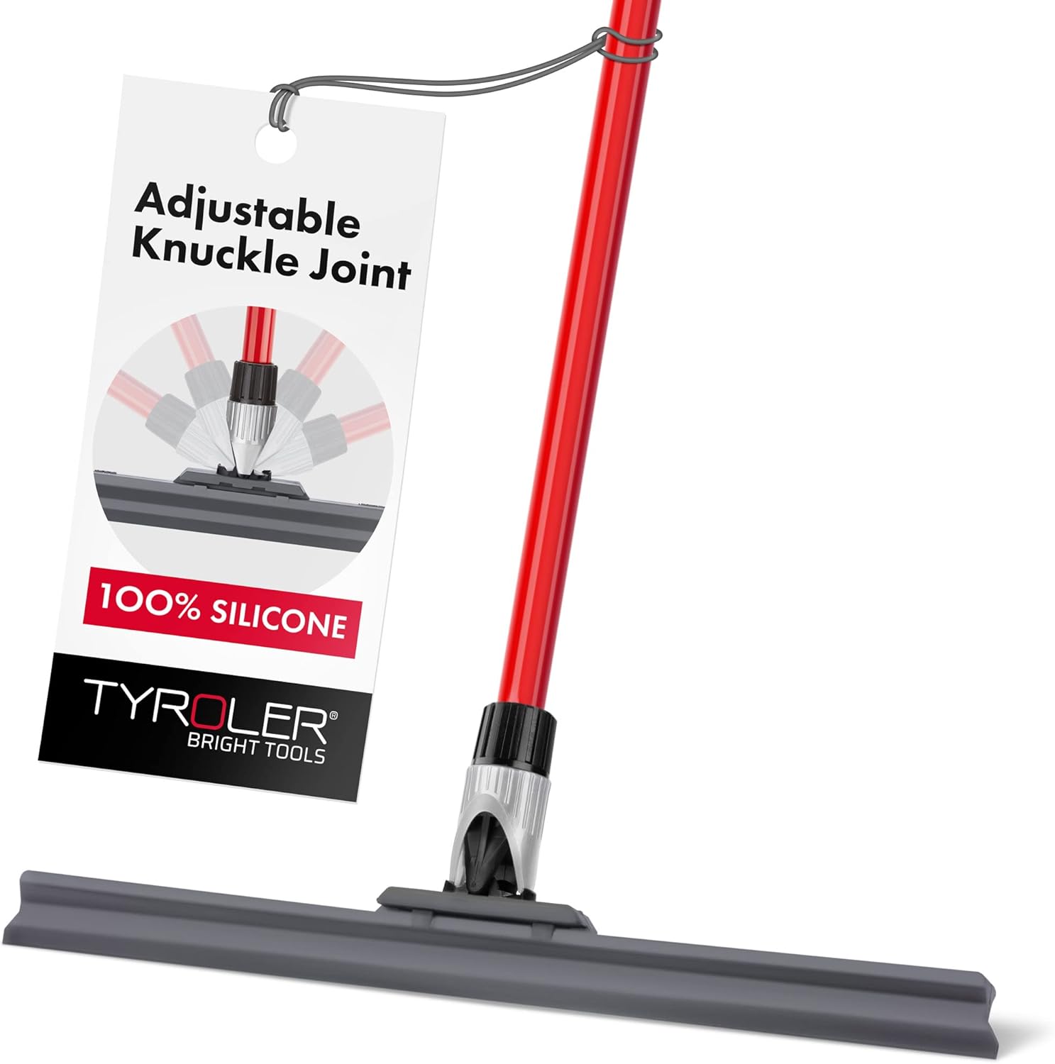 Tyroler Bright Tools Patented Floor Squeegee Heavy Duty 45 Cm, Solid 100% Silicone, New Aluminum Anti-Rust 4 Part Handle, Adjustable Knuckle Joint - Best for Washing, Drying, Bathroom, Wet Room, Floor-0