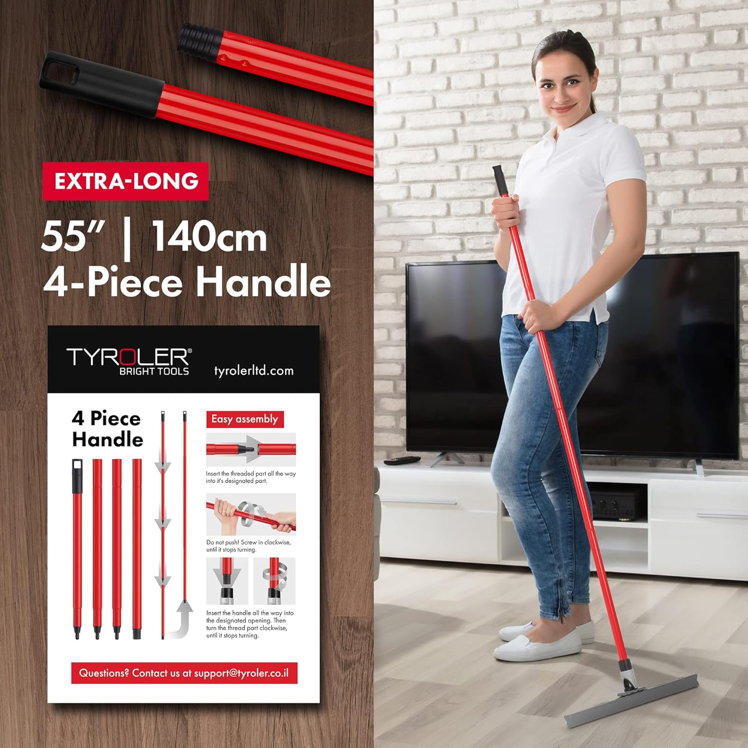 Tyroler Bright Tools Patented Floor Squeegee Heavy Duty 45 Cm, Solid 100% Silicone, New Aluminum Anti-Rust 4 Part Handle, Adjustable Knuckle Joint - Best for Washing, Drying, Bathroom, Wet Room, Floor-4