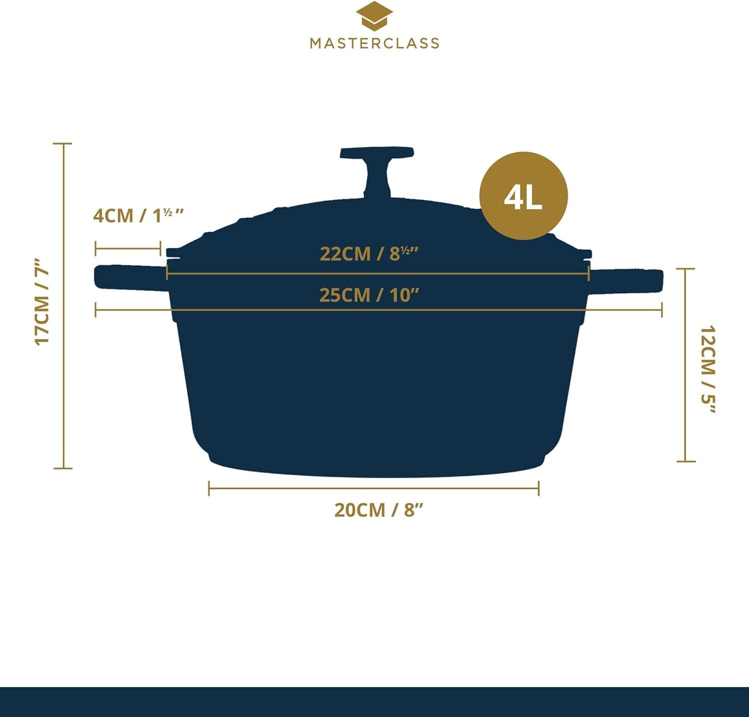 MasterClass Casserole Dish With Lid, Medium 4L/24 cm, Lightweight Cast Aluminium, Induction Hob And Oven Safe, Black-6