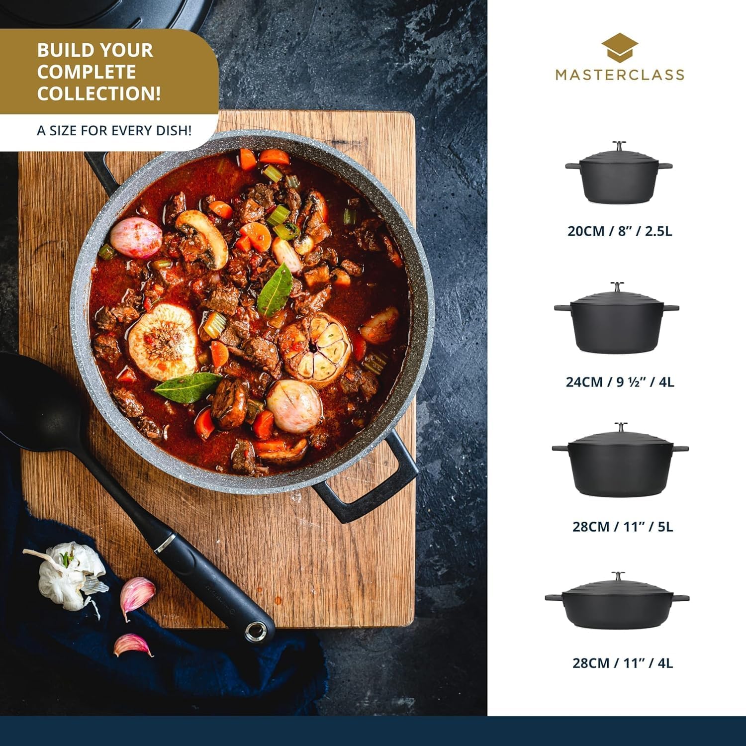 MasterClass Casserole Dish With Lid, Medium 4L/24 cm, Lightweight Cast Aluminium, Induction Hob And Oven Safe, Black-7